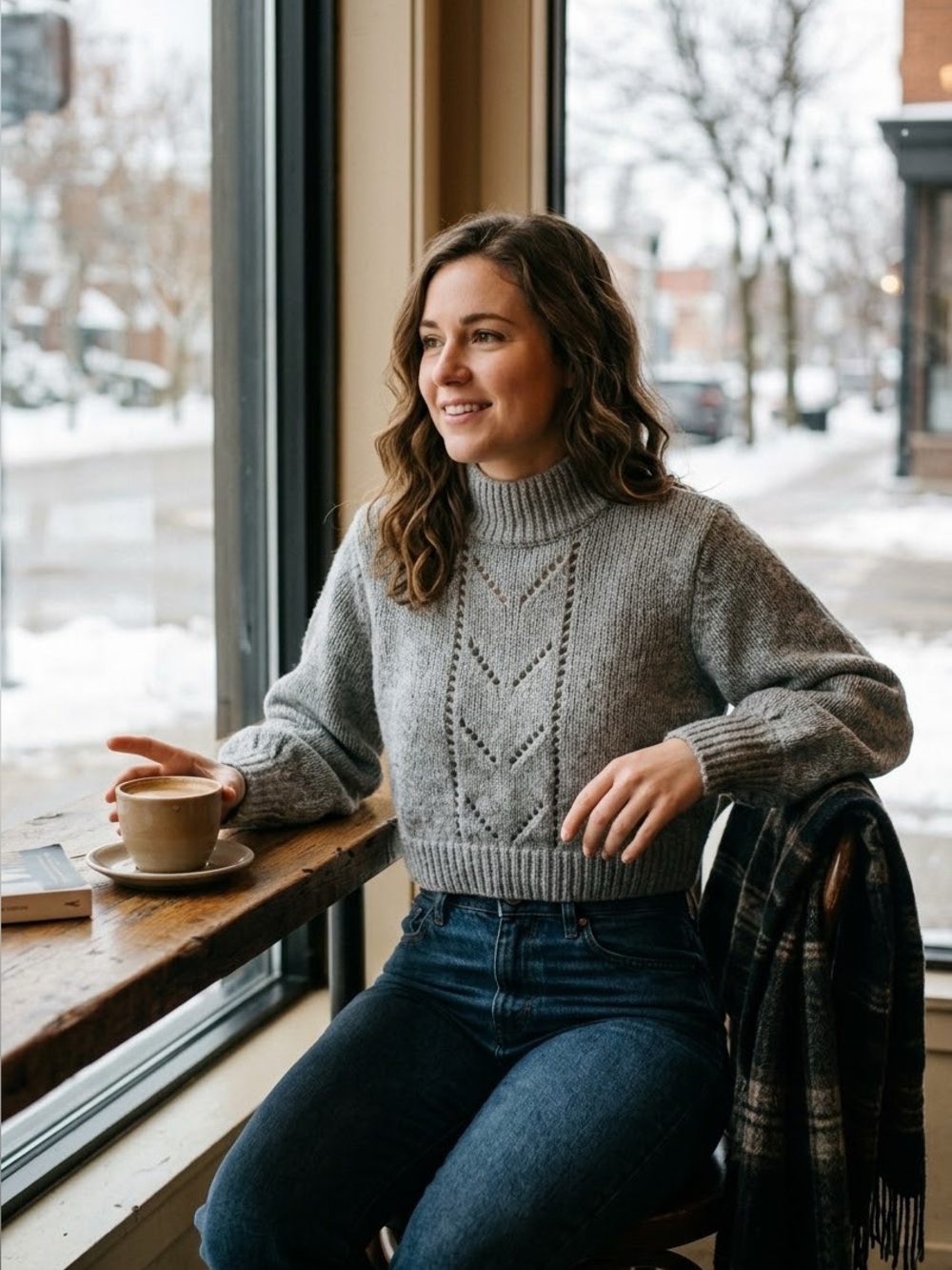 Women's Gray Knit Mock Neck Cropped Sweater